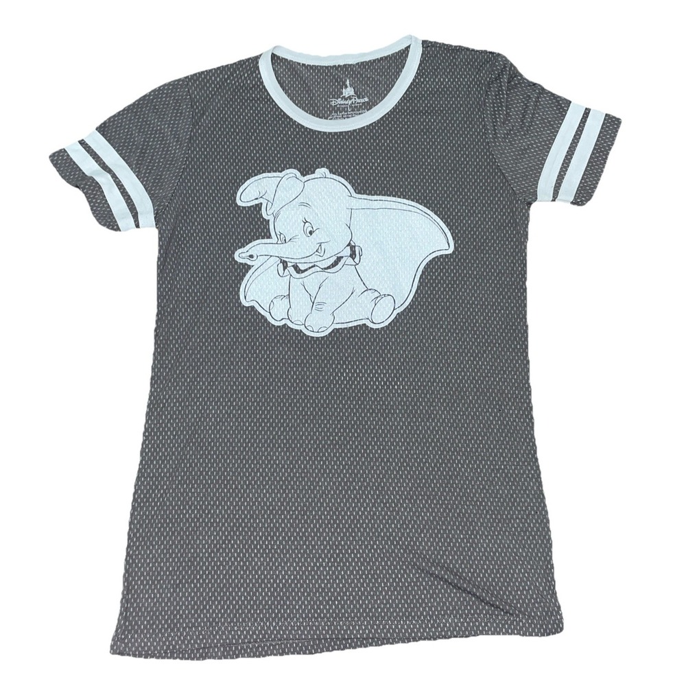 Disney Parks Juniors Large DUMBO Jersey Tee T Shirt Established 41 Gray White S